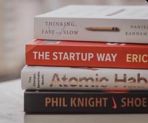 Stack of books about startups