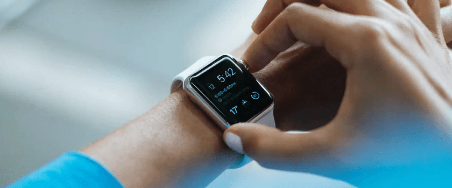 A smartwatch displaying the time.
