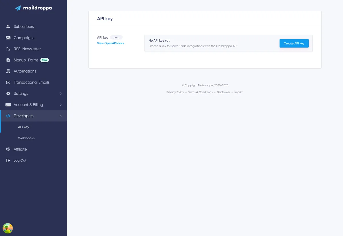 API Key: API key empty state
