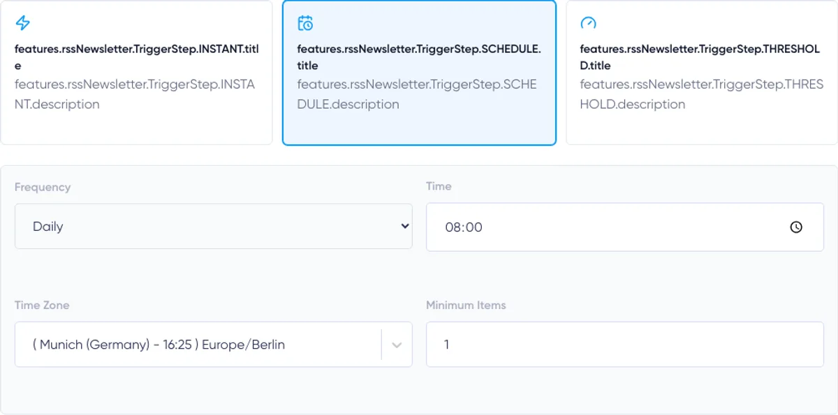 RSS Newsletters: trigger schedule