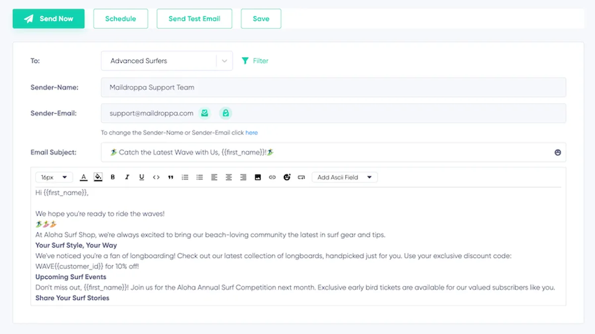 Personalized Email in the newsletter editor