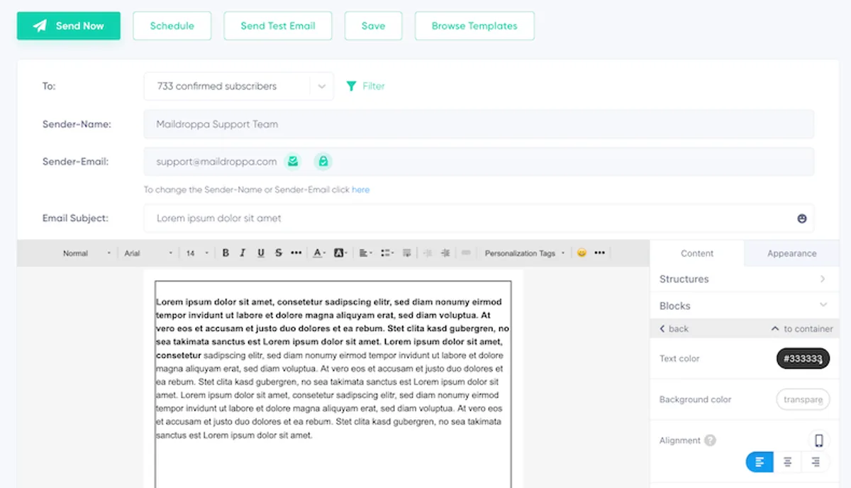 Create Email Campaign Page