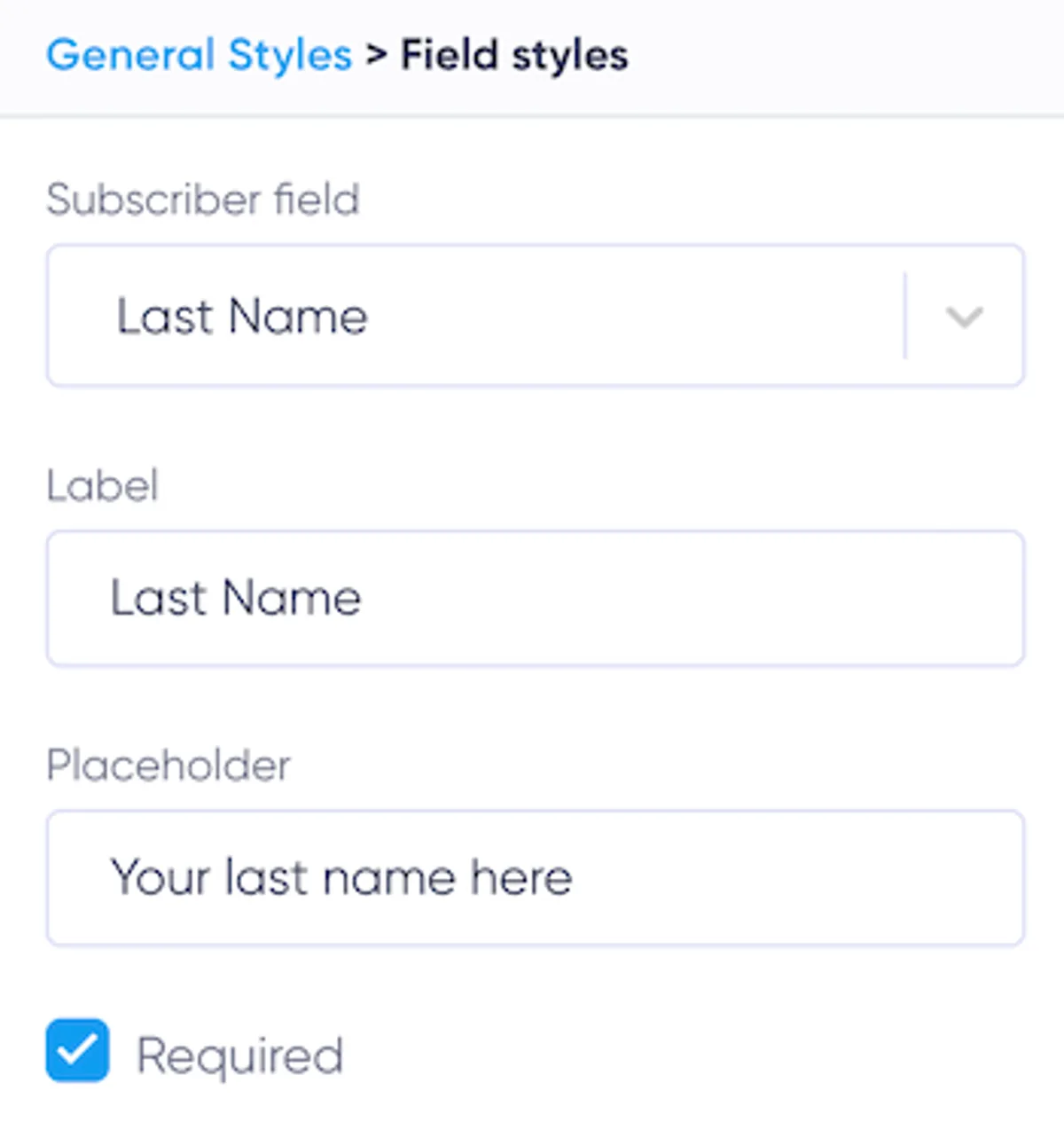 Adjust the setting of an individual field in the settings on the right menu