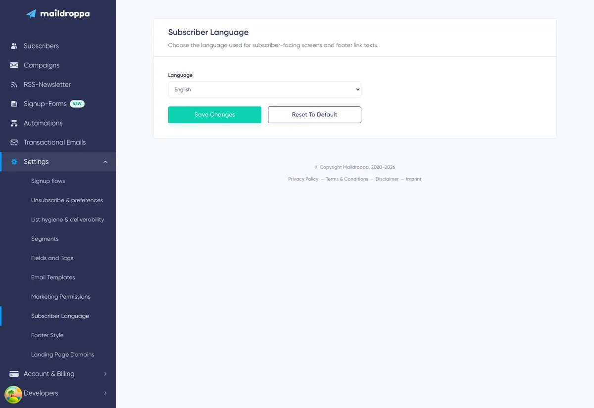 Subscriber Language: complete subscriber language page