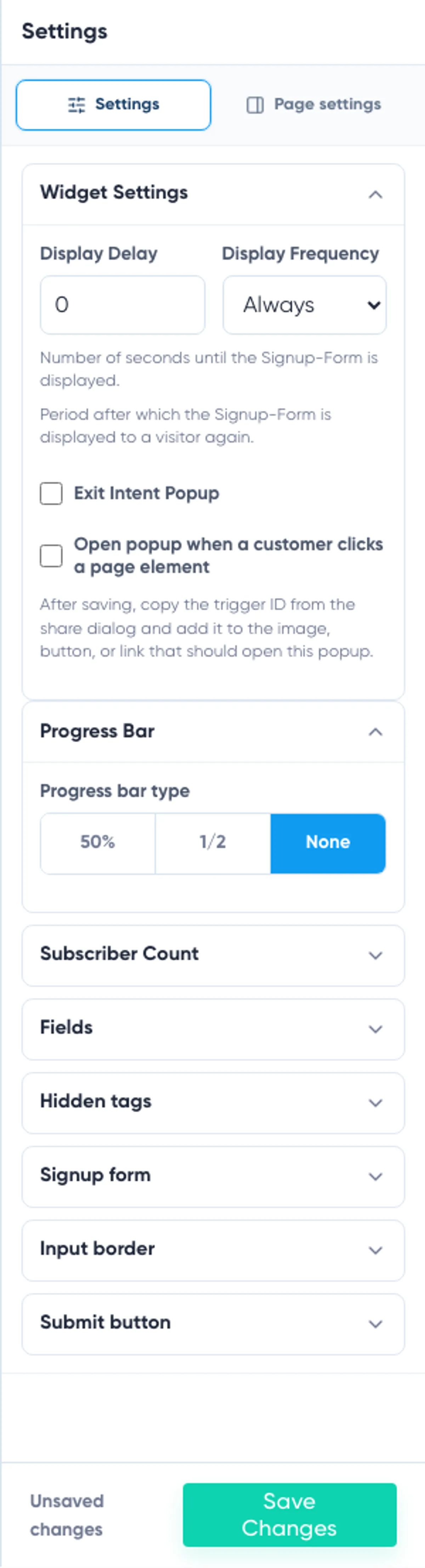 Popup Builder: widget settings