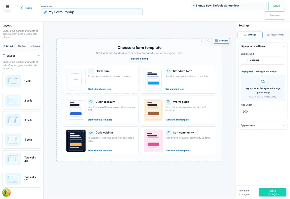 Popup Builder: starter templates
