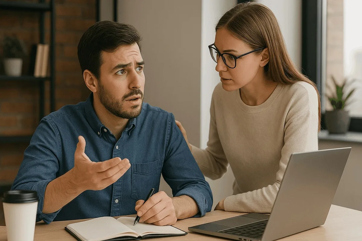 A worried solo founder seeks guidance from a supportive mentor, highlighting the importance of asking for help while bootstrapping.