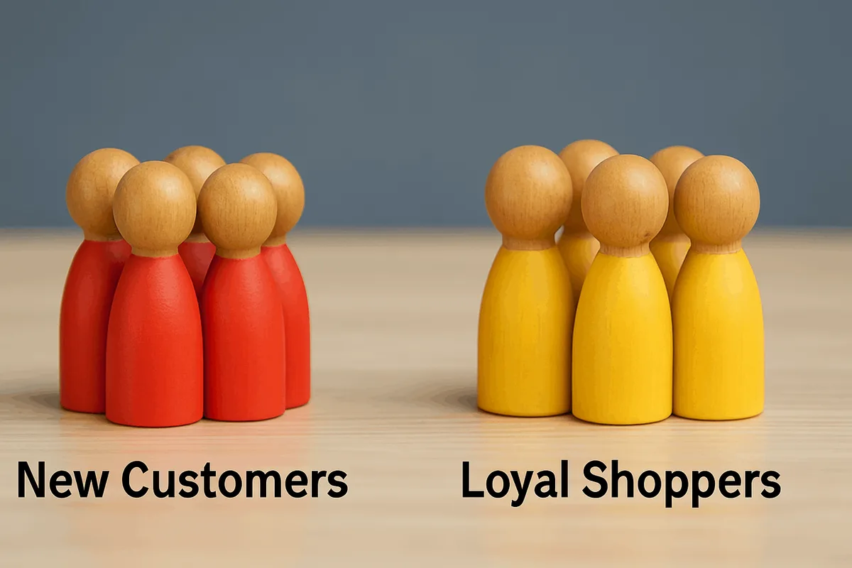 Two colored groups of wooden figures showing segmentation for targeted email marketing based on subscriber data.