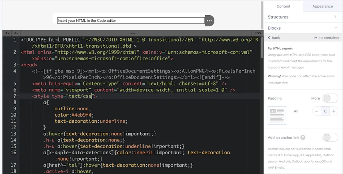 Email html editor