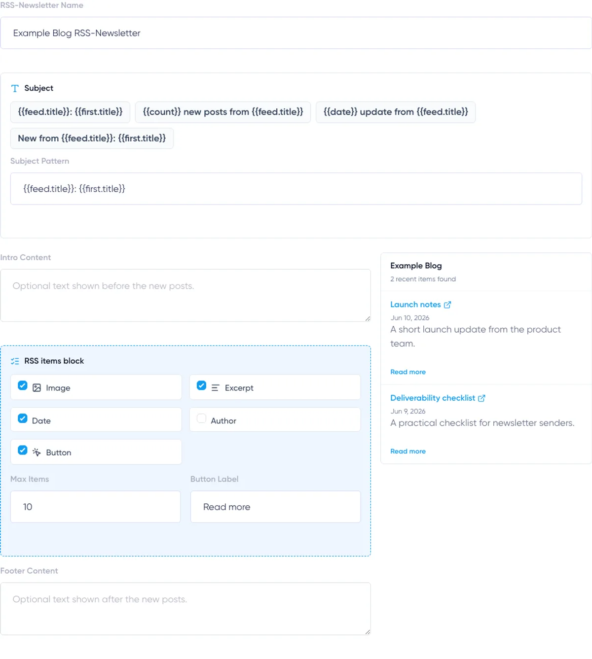 RSS Newsletters: email step