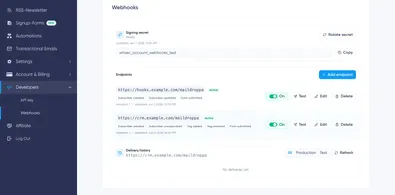Webhooks: complete webhooks page