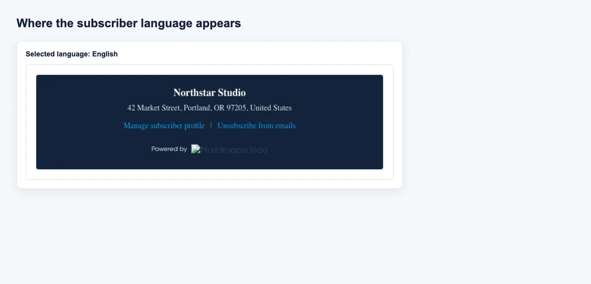 Subscriber Language: English footer preview