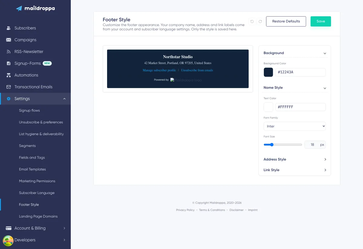 Footer Style: complete footer style page