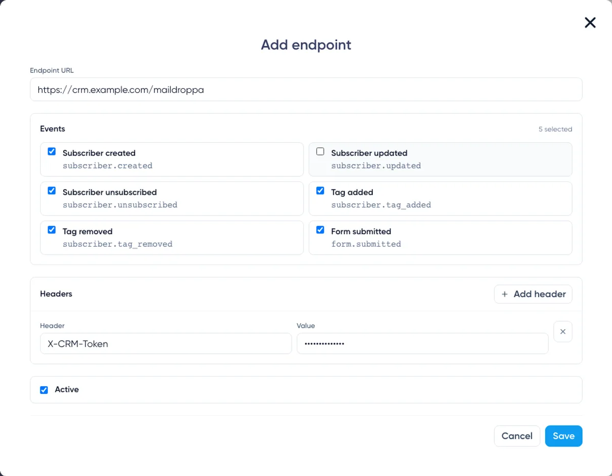 Webhooks: add endpoint dialog