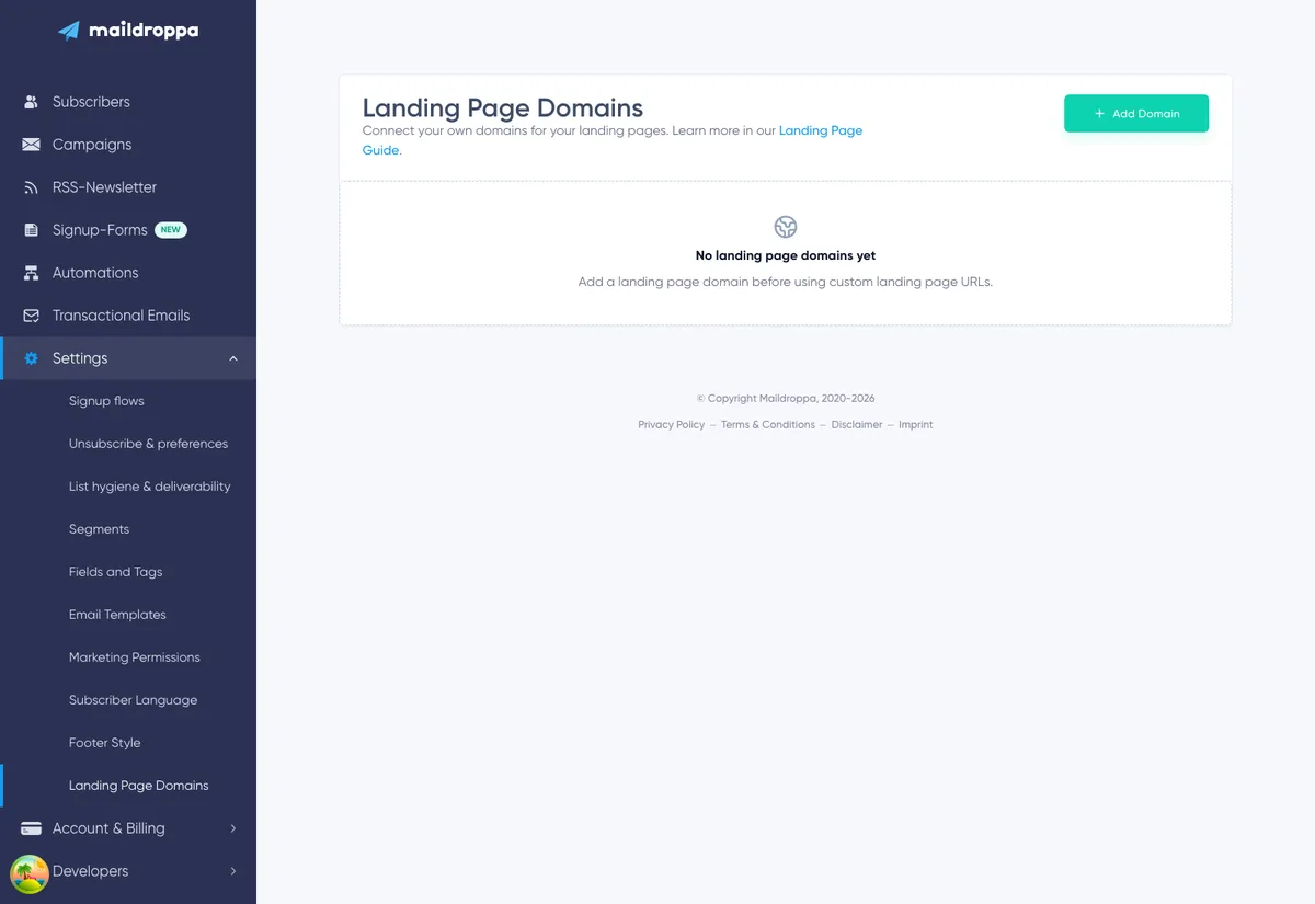 Landing Page Domains: empty domain page