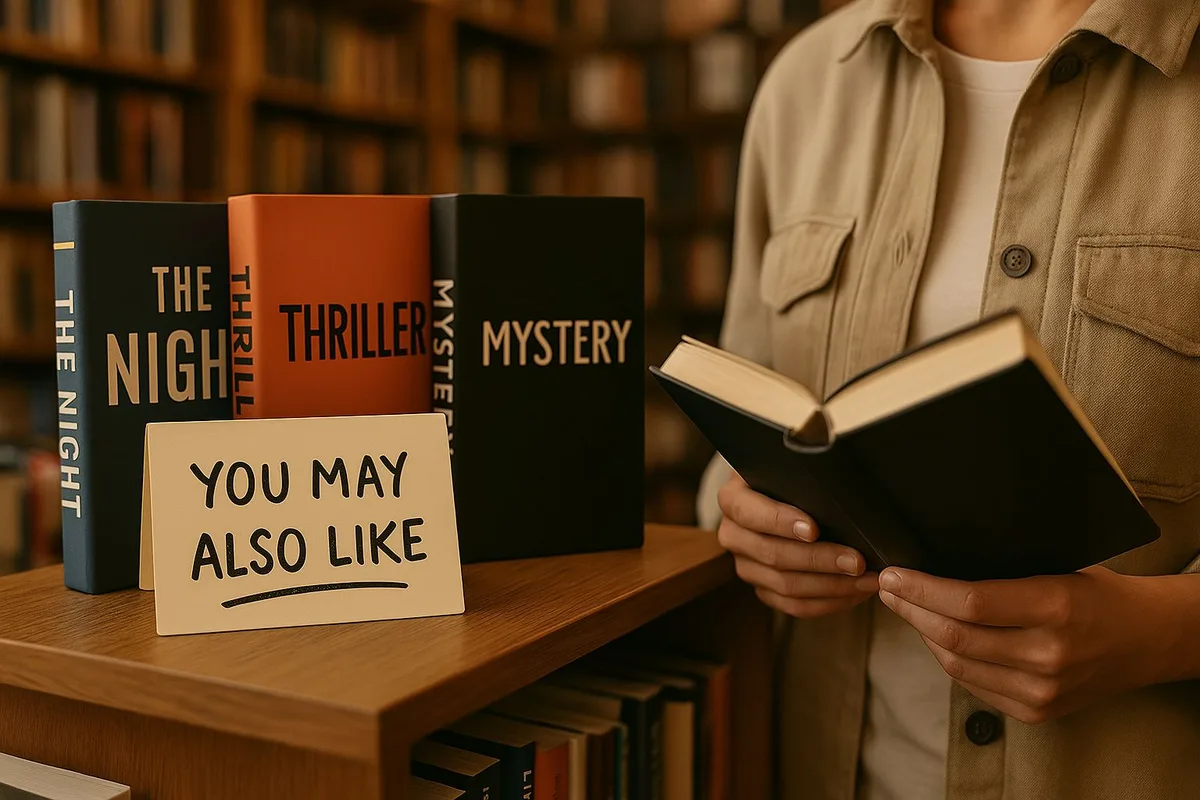 Bookstore display of thrillers, showing how cross-selling in email campaigns boosts revenue from existing customers.