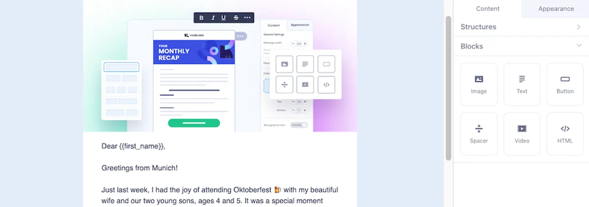 drag-and-drop email editor