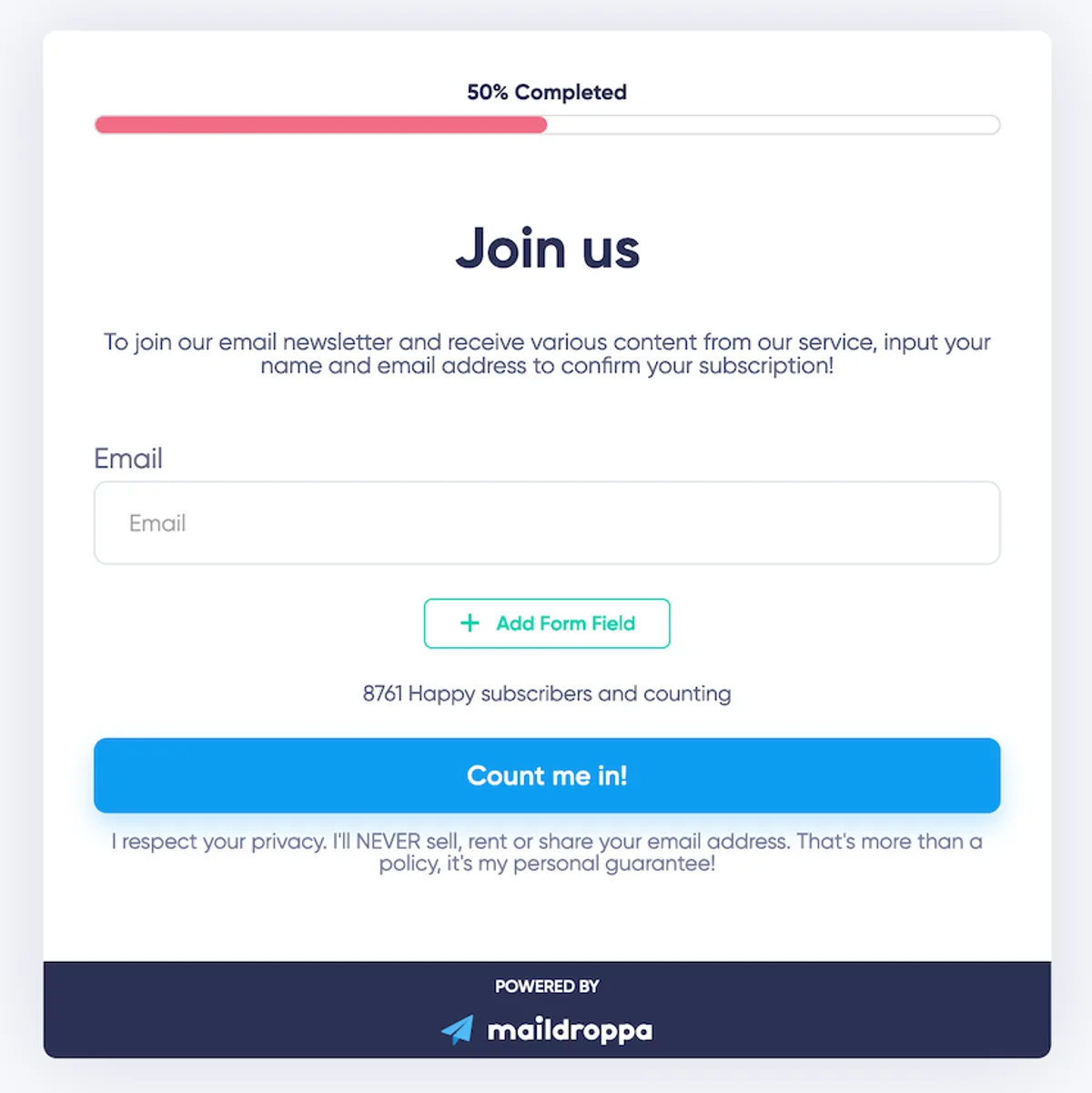 Email Signup form example from Maildroppa