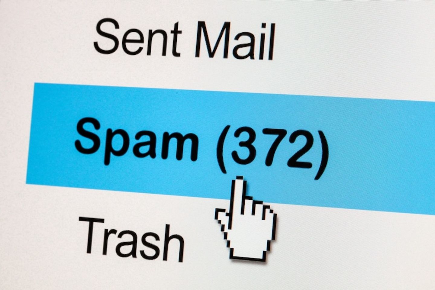 A mouse cursor hovering over an email spam folder.