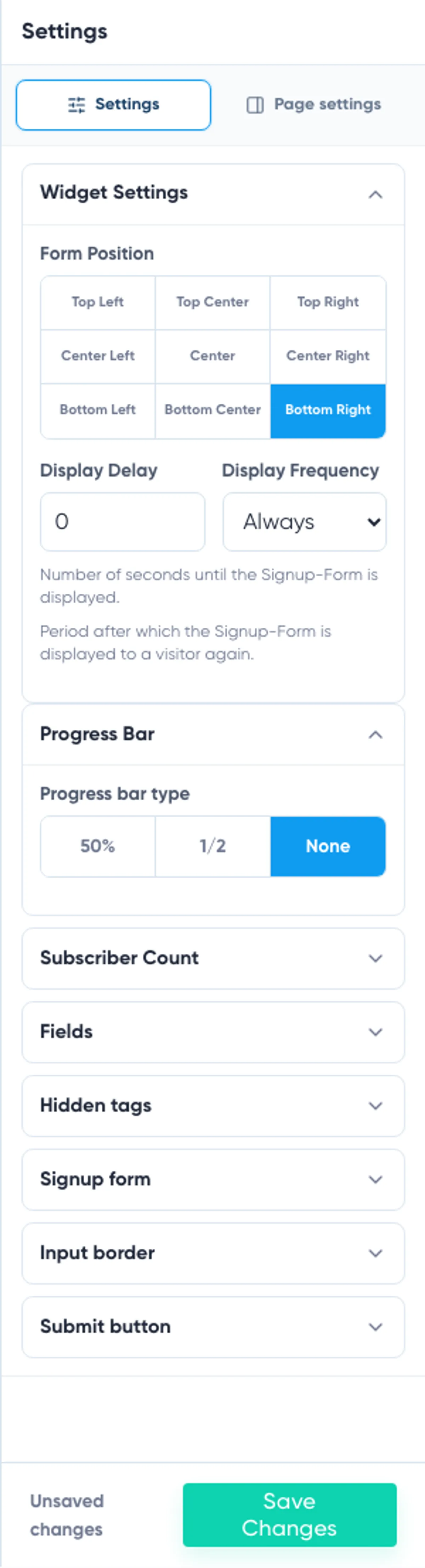 Slide-in Builder: position selector