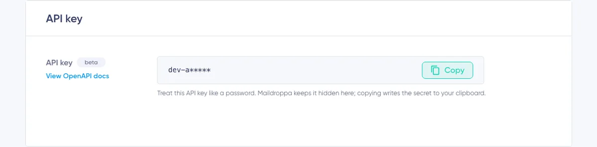 API Key: masked API key copied