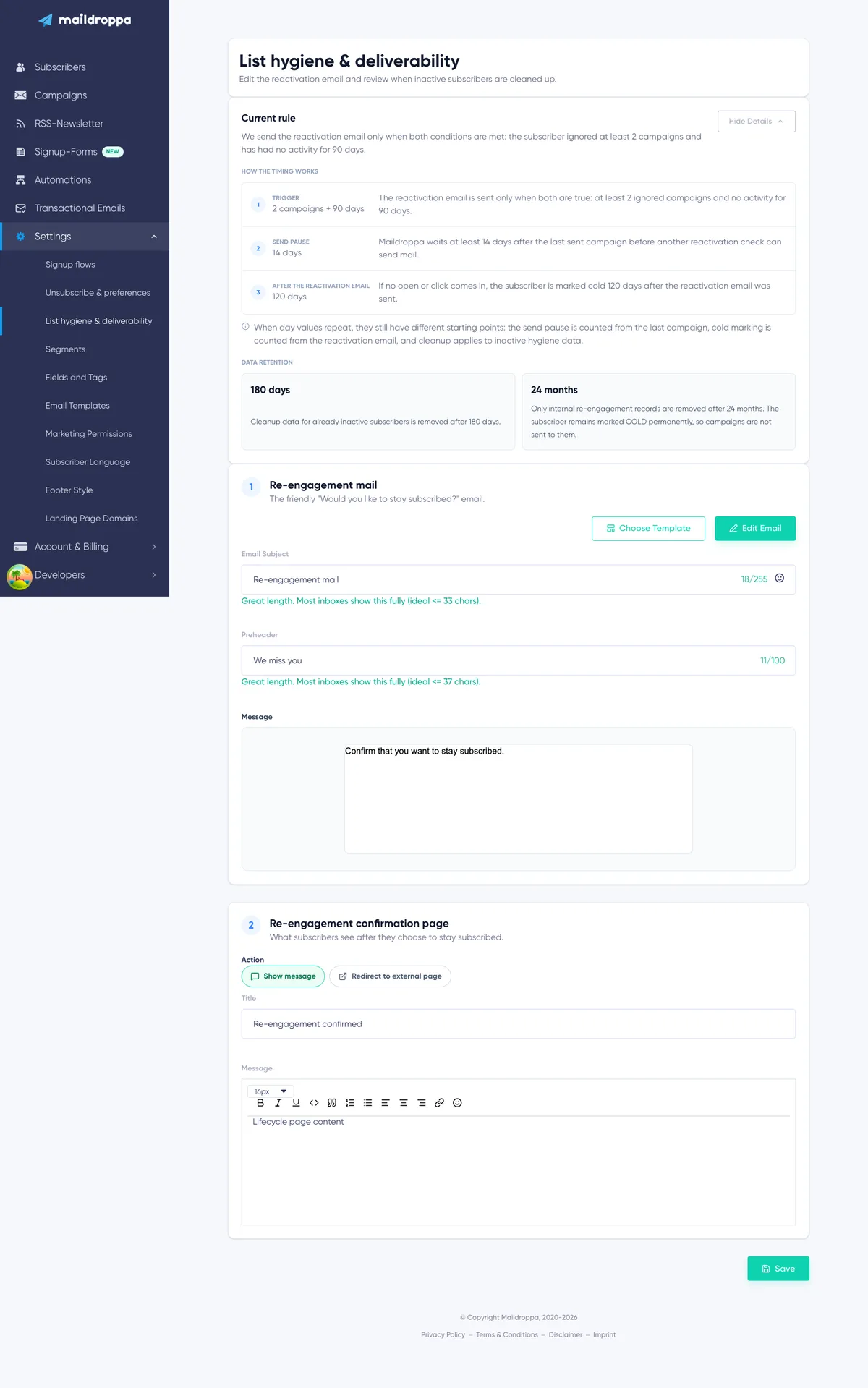 List Hygiene and Deliverability: complete list hygiene page