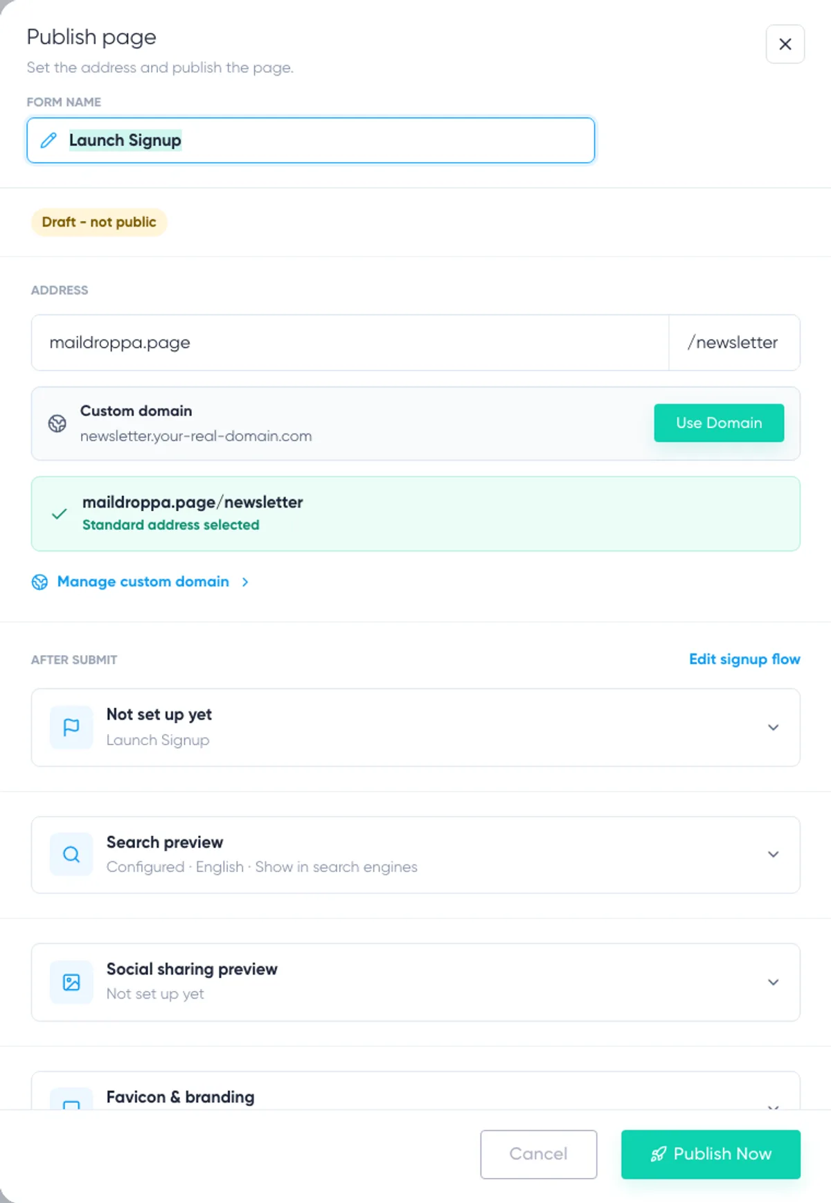 Landingpage-Builder: Veröffentlichungsfenster