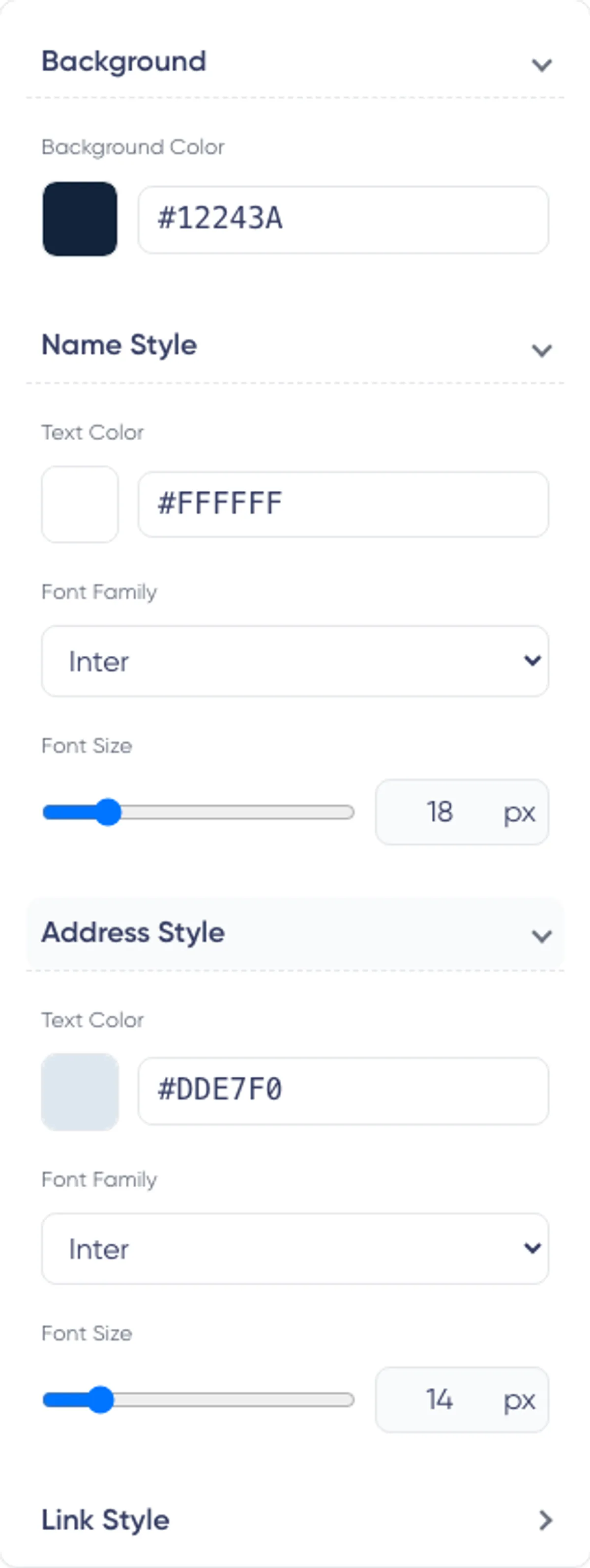 Footer Style: style editor