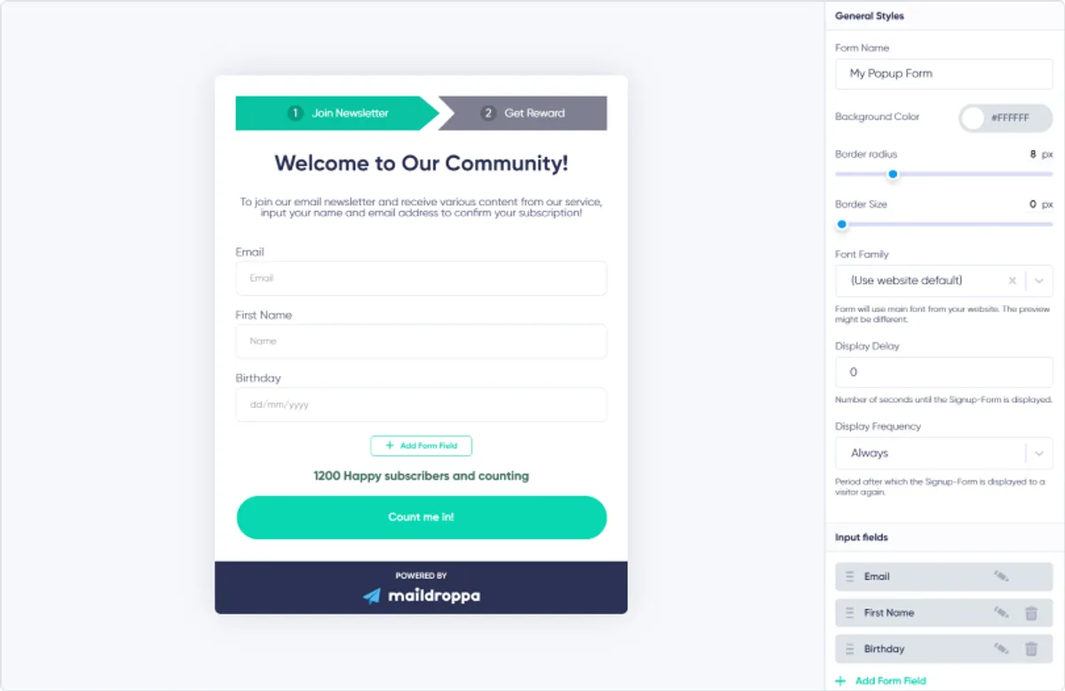 Use popups and inline forms