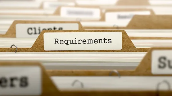 A physical folder labelled, Requirements.
