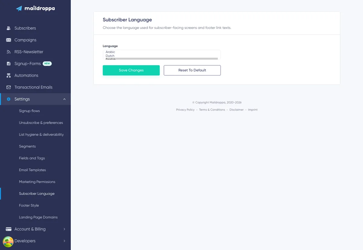 Subscriber Language: expanded language list