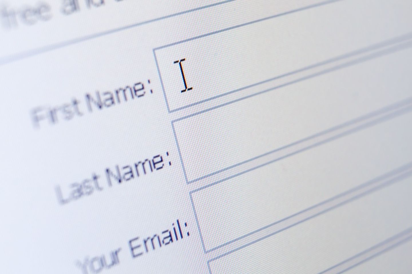A basic email sign-up form with fields for first and last names as well as email address.