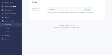 API Key: complete API key page