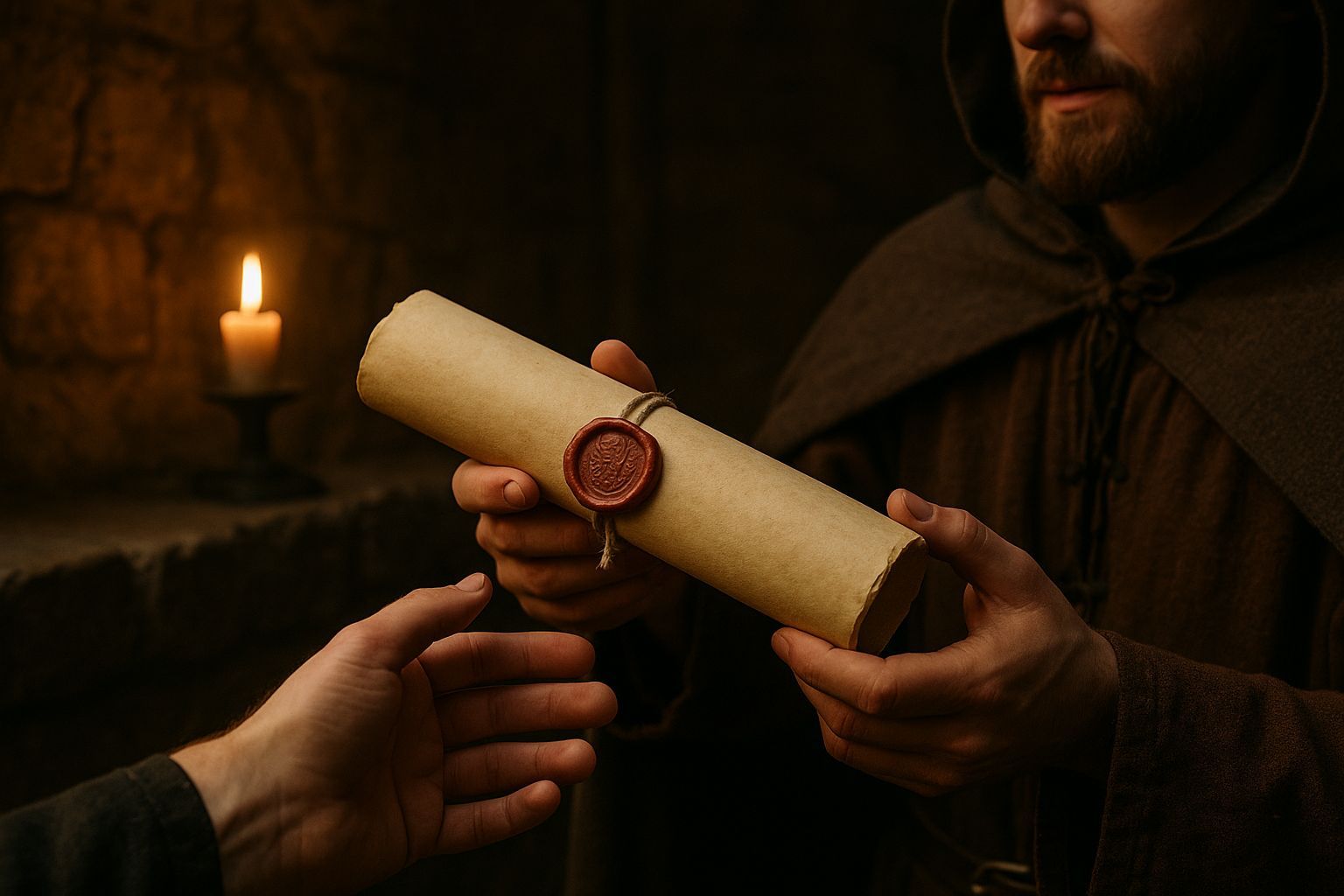 Medieval scroll with wax seal being delivered, symbolizing the trust and recognition of a clear, credible email sender name.