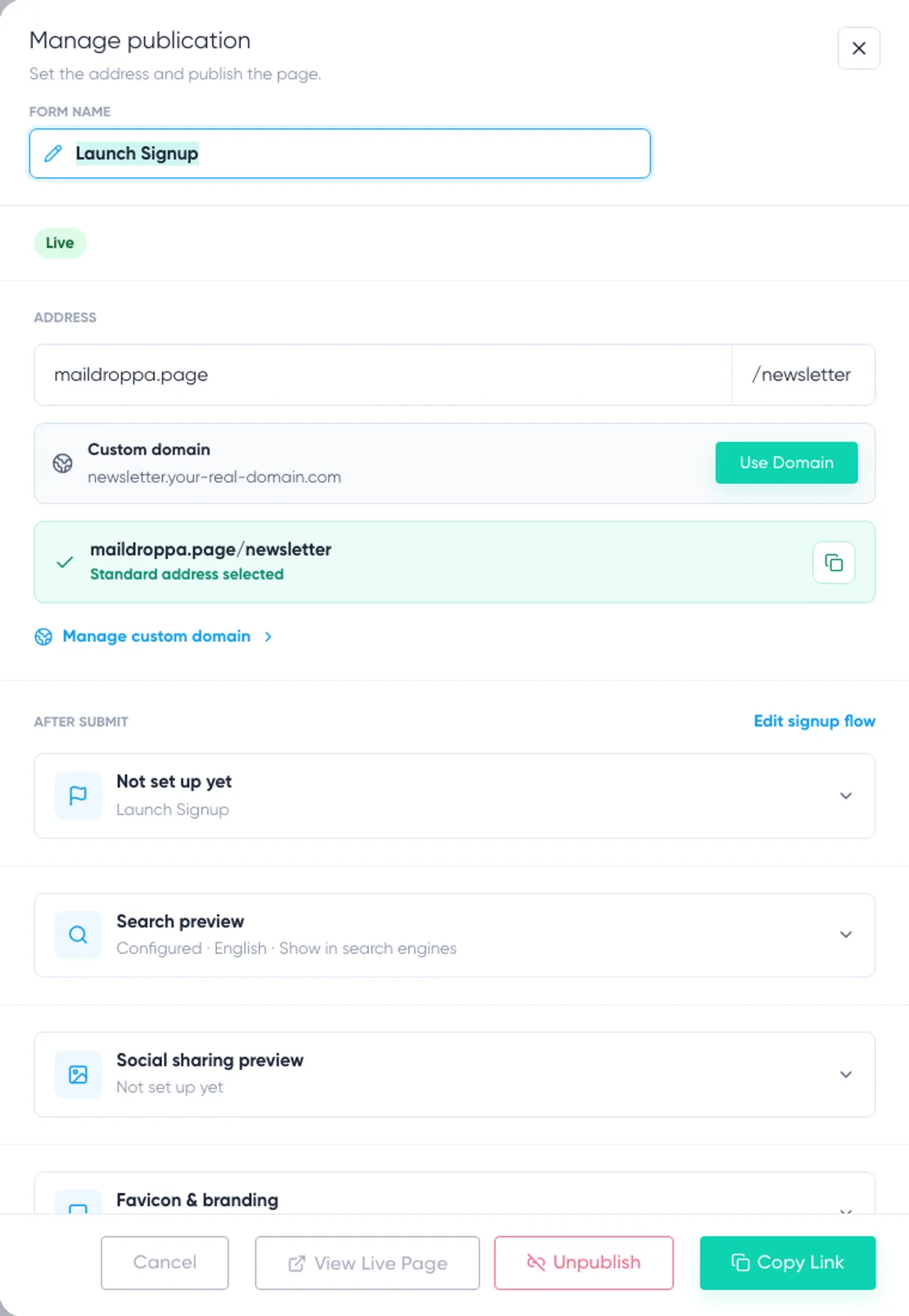 Landingpage-Builder: erfolgreiche Veröffentlichung