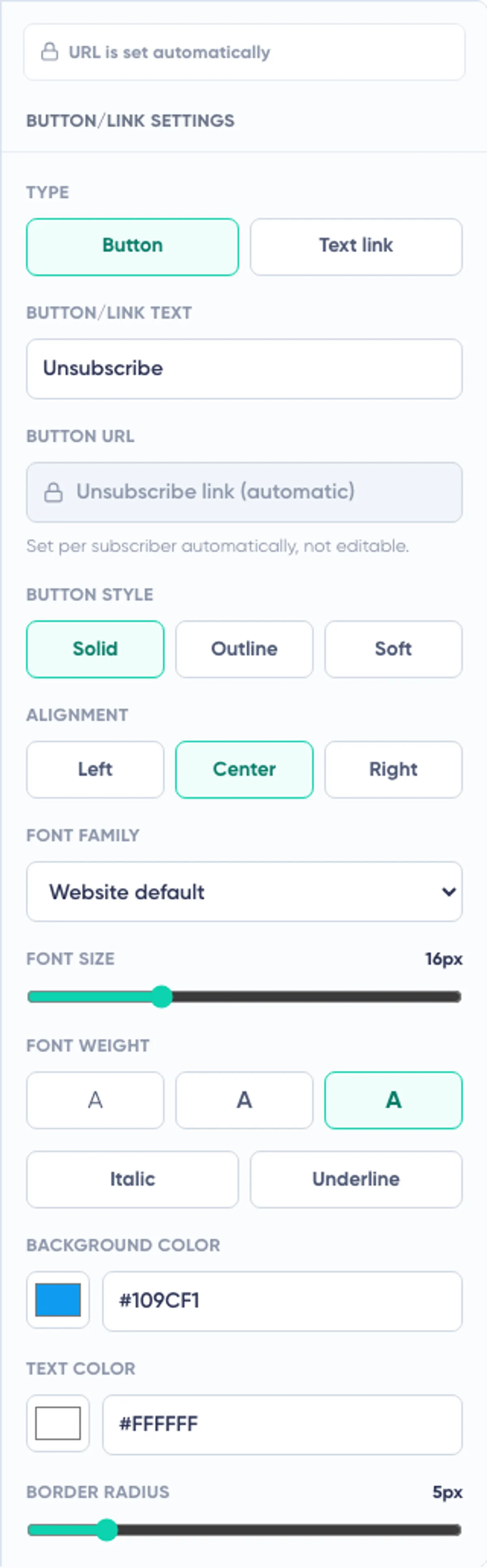 Unsubscribe Preferences: button link settings