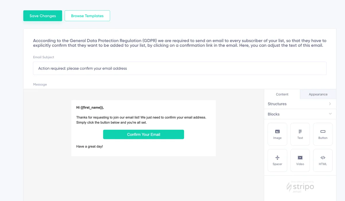 Using a Confirmation Email Template